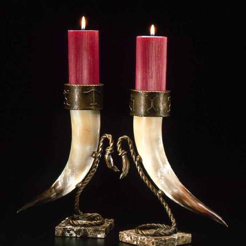 Natural Buffalo Horn Candle Holders